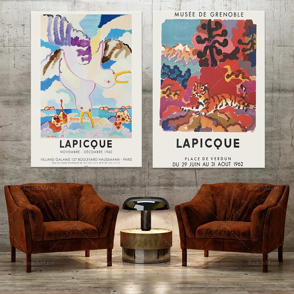 

Charles Lapicque abstract tiger, seagull art prints, jungle landscape prints, earth tone wall art, landscape wall art, jungle ar