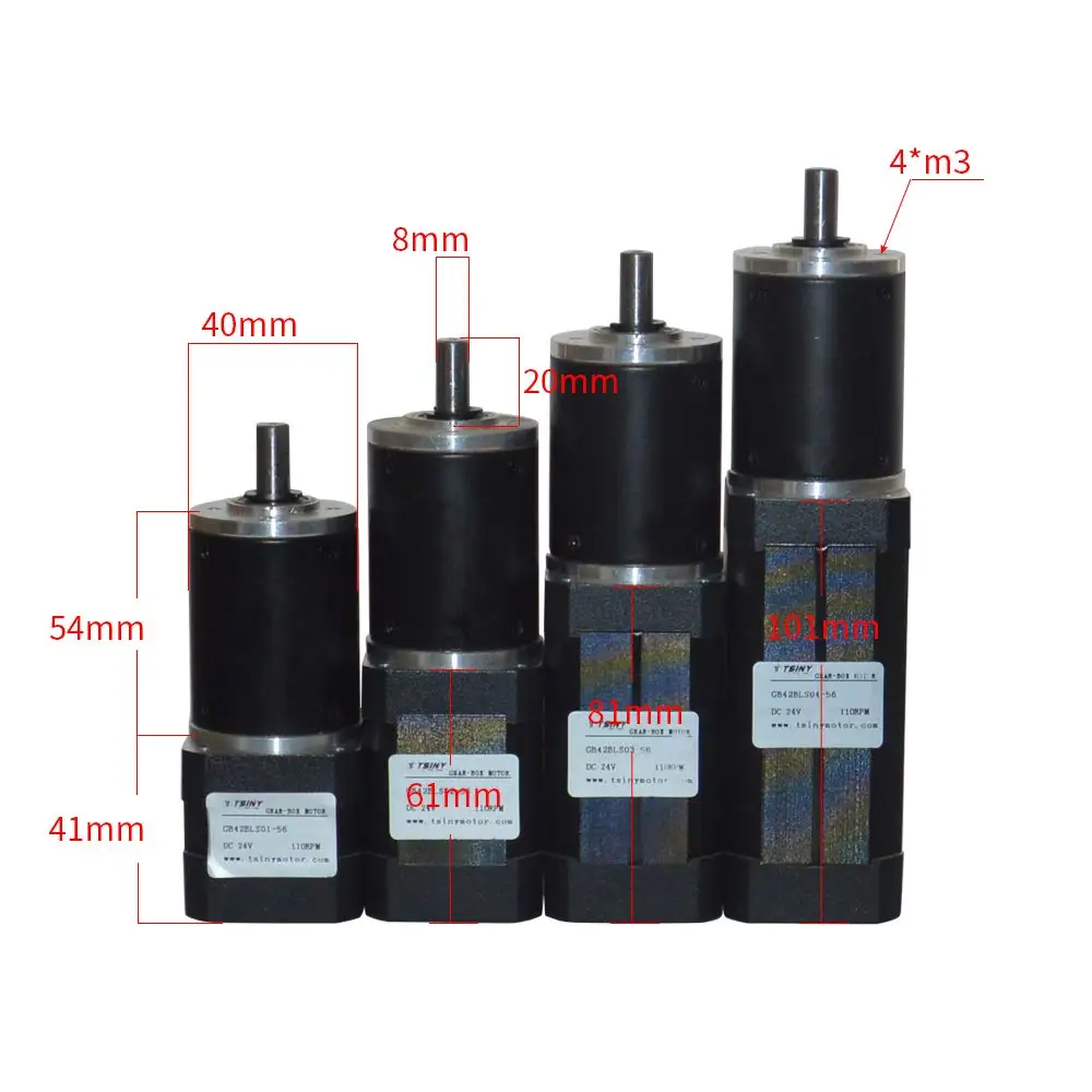 24V Brushless Planetary Gear Motor High Torque 3 Phase Reduction Ration 1:56 DC Brushless Motor 24V 110Rpm GB-42BLS Small Motor