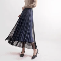 peikong brand autumn winter one size high waist pleated sequin satin flash mesh skirts womens long warm sexy layer skirt tulle