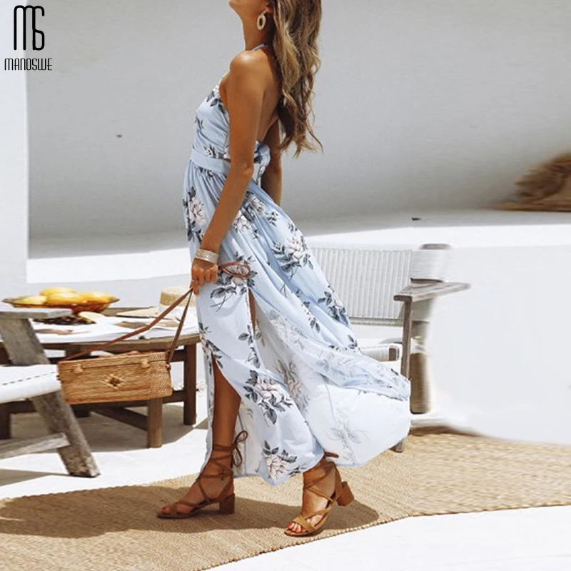 Женское пляжное платье макси Manoswe длинное с v-образным вырезом и цветочным