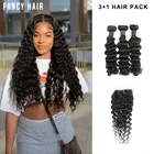 3 + 1 глубокая волна волос Плетение пряди бразильские волосы Virgin (не подвергавшиеся химическому воздействию) 3 пряди с закрытием Bliss изумрудно-волосы 3 дюйма длиннее Волосы Remy