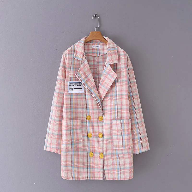 Женский клетчатый Блейзер длинный рукав Хаундстут элегантная клетчатая куртка