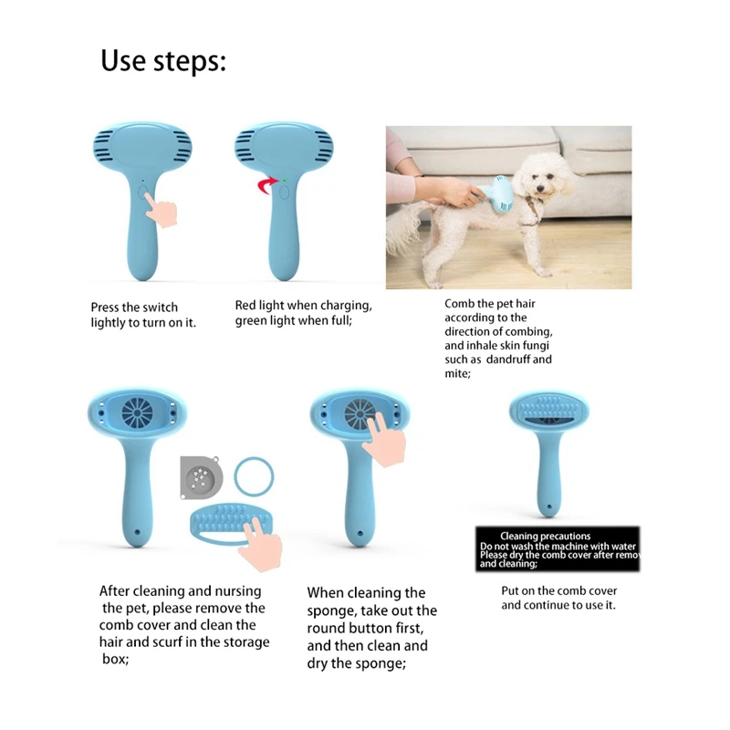 

Dog Cat Hair Fur Brush Comb Clean Pet Fur Shedding Tool Brush Comb Rechargeable Pets Comb Dog Hair Remover Massage Brush