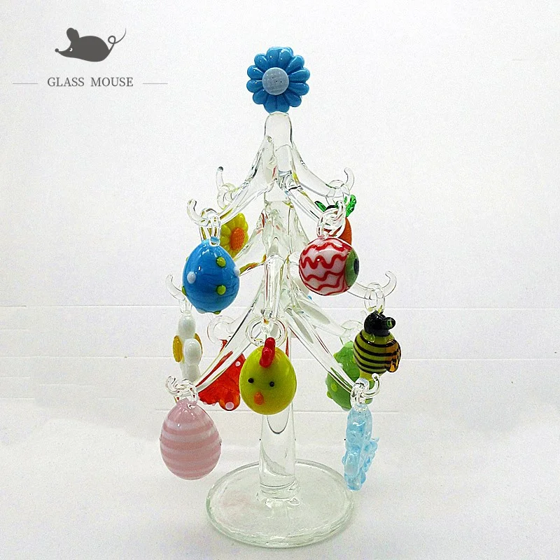

Handmade glass Christmas tree shape ornaments Easter home desktop decor simulation transparent tree with 12 pendant accessories