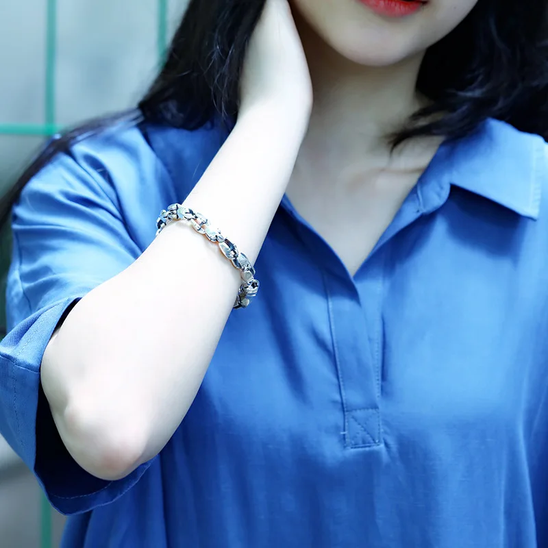 925 пробы серебро браслет прилив панк личность пламени Феникс Гладкий Простой