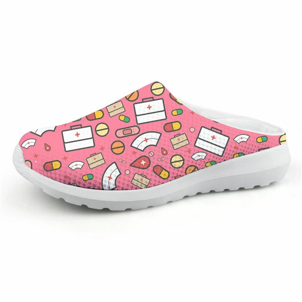 CC4063CA ELVISWORDS Cartoon Nurse Print Slippers women Cute Medical Doctor Air Mesh Sandals Summer Casual Beach Flat shoes Zapatos Mujer - Цвет: CC4063CA