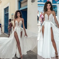 sexy high double side slit wedding dress beach sweetheart beads vestido de novia 2020 long chiffon bridal gown floor length