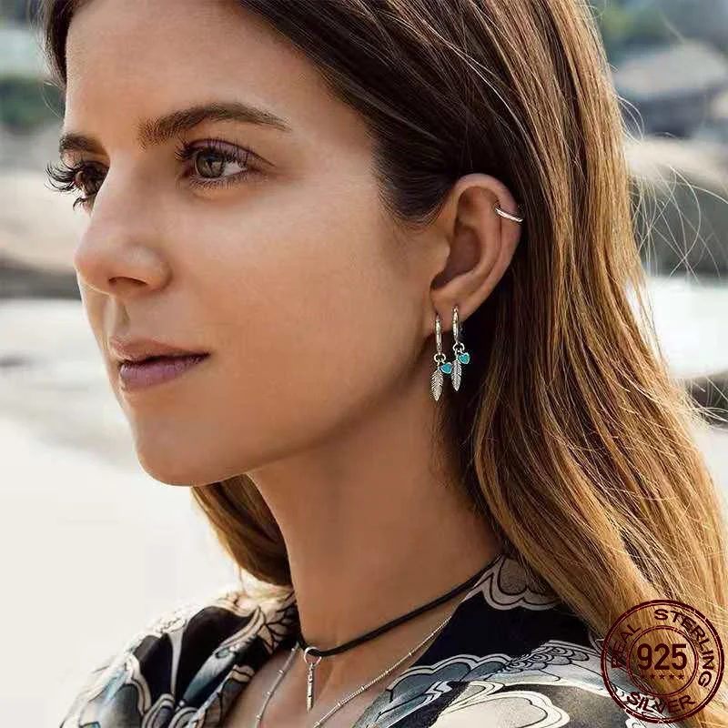 

100% Real 925 Sterling Silver Classic Love Feather Earrings Are Suitable as Birthday Gifts for Girls Fashion Jewelry