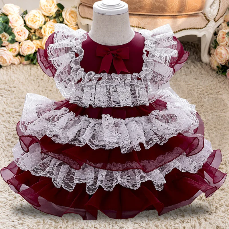 

PLBBFZ Flower Dress Girls 1st Birthday Party Wedding Lace Tutu Girl Dress Baby Girl Princess Vestido Infantil Christmas Costume