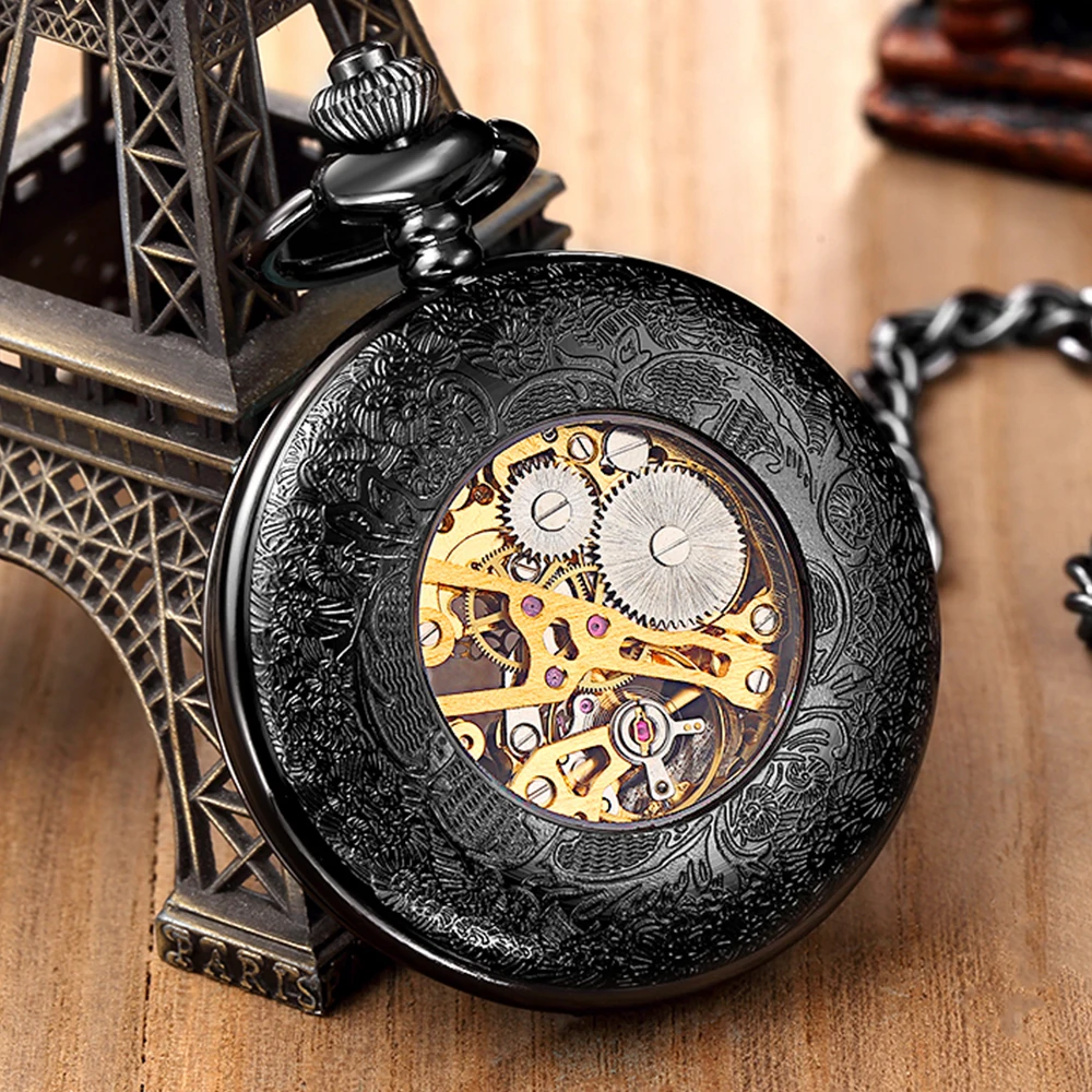 Vintage Mechanical Pocket Watch Set Luxury Pendant Watches for Men Pendant Clock Necklace Chain Pouch Bag reloj de bolsillo
