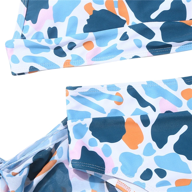 

2021 Fashion Summer Trend Women Bikini Beach Wear Wrapped Chest Middle Waist Pool Party Thong Dye Printed 3 Pieces Swimsuit