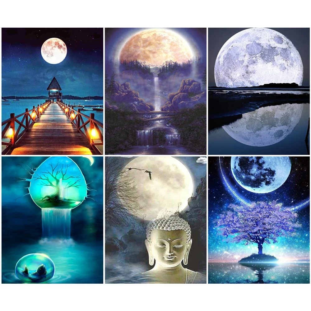 

YI яркая 5D квадратная алмазная живопись набор Луны фотография Стразы Алмазная мозаика украшение для дома