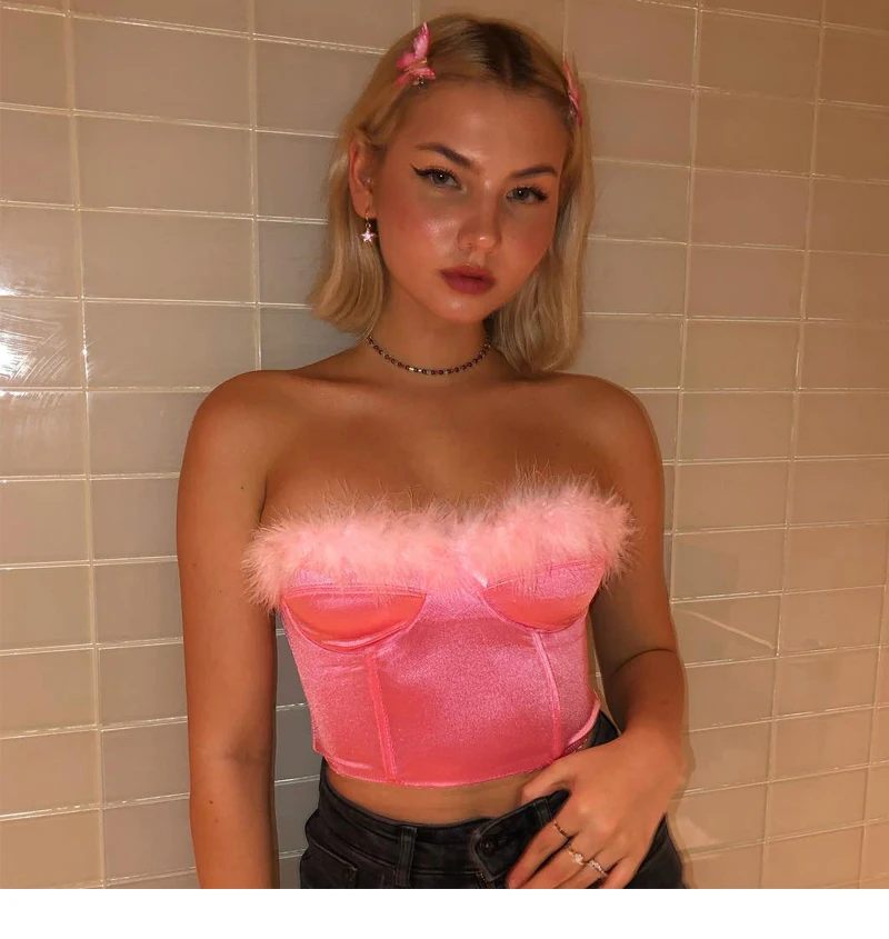 

Pink Velvet Fur Cute DJ Club Disco Stage Show Top