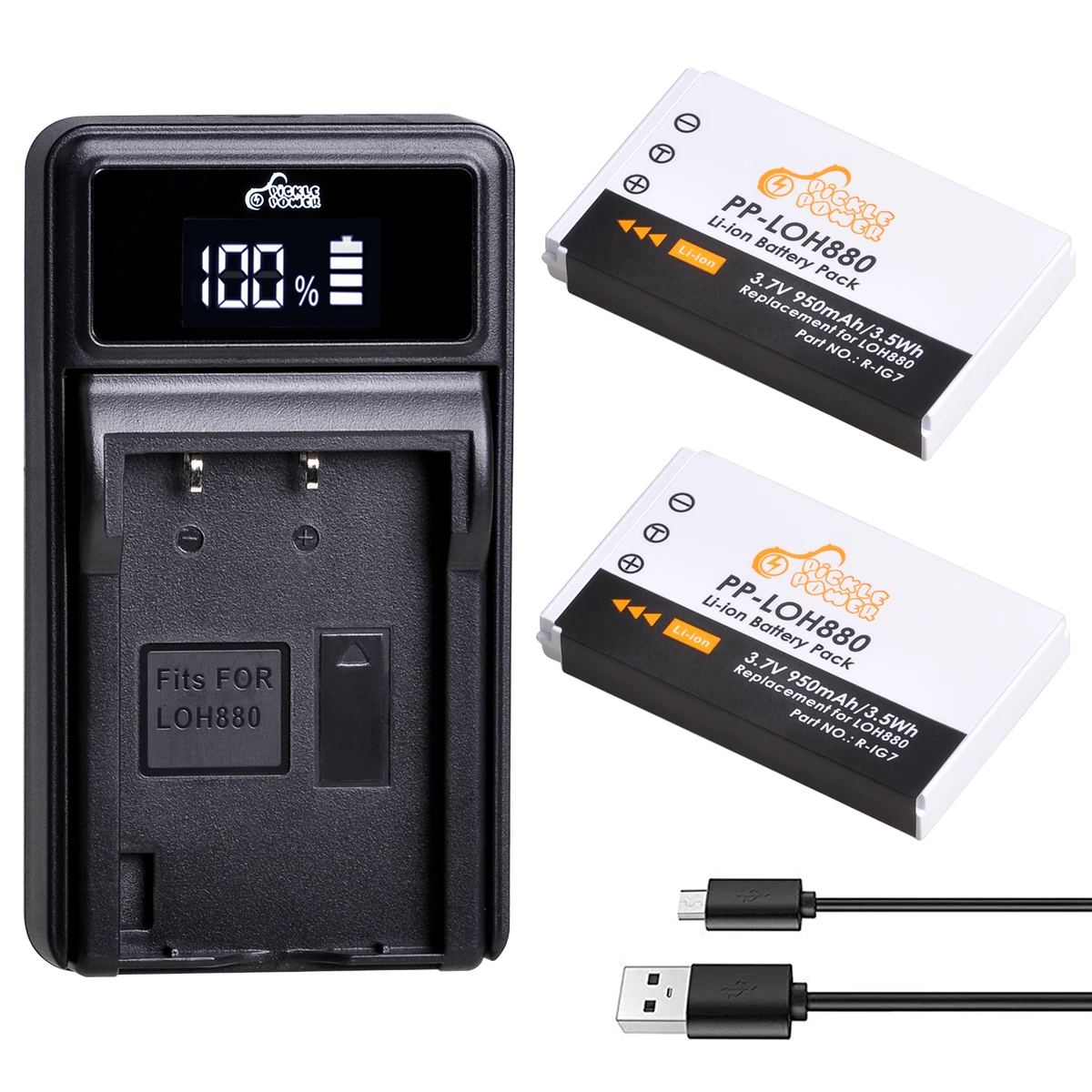 Pickle Power R-IG7 LOH880 Battery+LED USB Charger for Logite