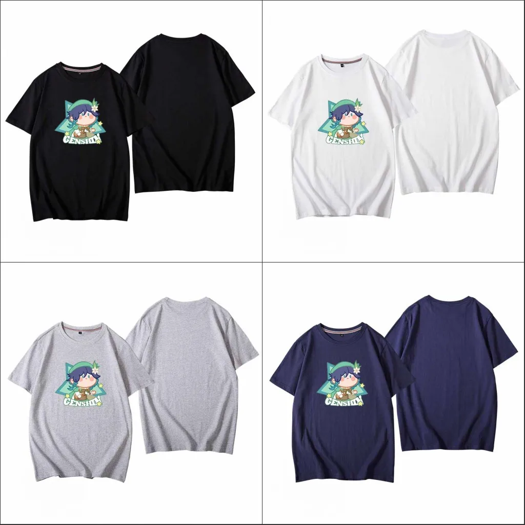 

Аниме Genshin Impact Venti Повседневная футболка с коротким рукавом для косплея для мужчин и женщин Новинка для студентов летняя свободная футболка ...