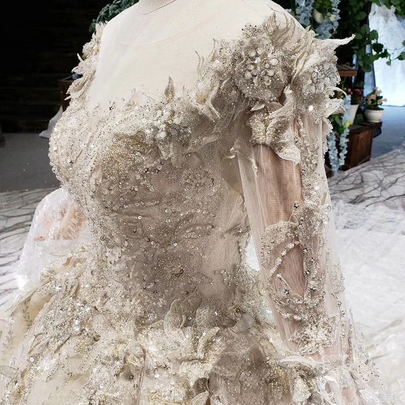 BGW HT42317 Plus Size Wedding Dress With Sleeves Shawl O-neck Ball Gown Lace Bride Gown 2020 Real Vestido De Noiva Manga Longa