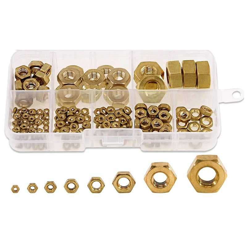 

235Pcs Metric M2 M2.5 M3 M4 M5 M6 M8 M10 High-Strength Brass Hex Nuts Assortment Kit