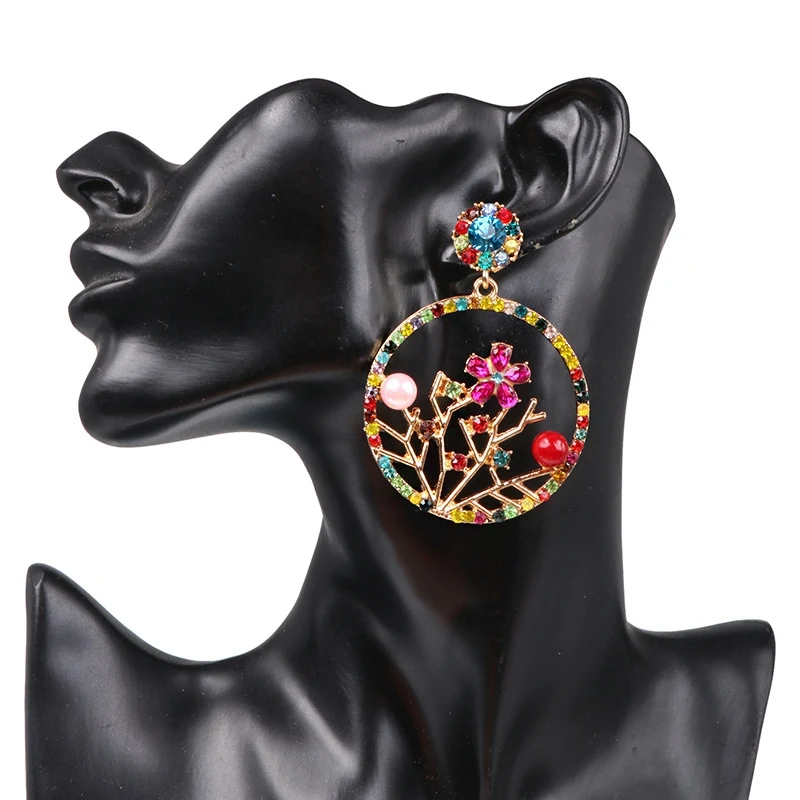 Роскошные круглые висячие серьги с цветком сливы кристаллами для женщин и