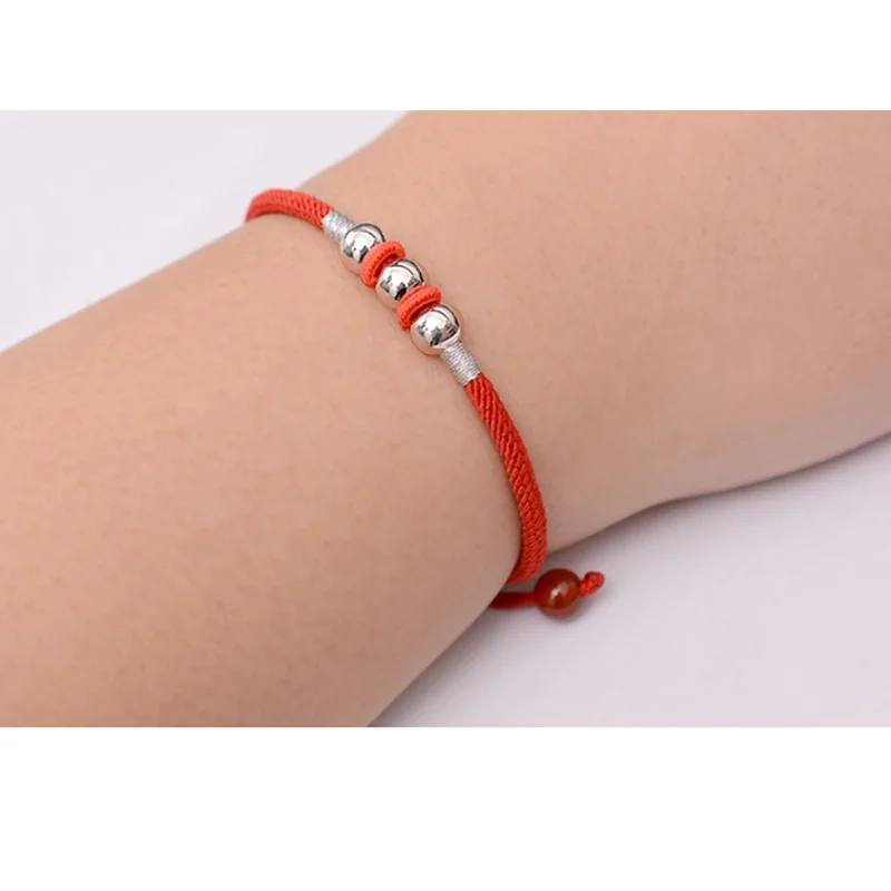 Браслет из стерлингового серебра 925 пробы с бусинами и браслеты на удачу красная