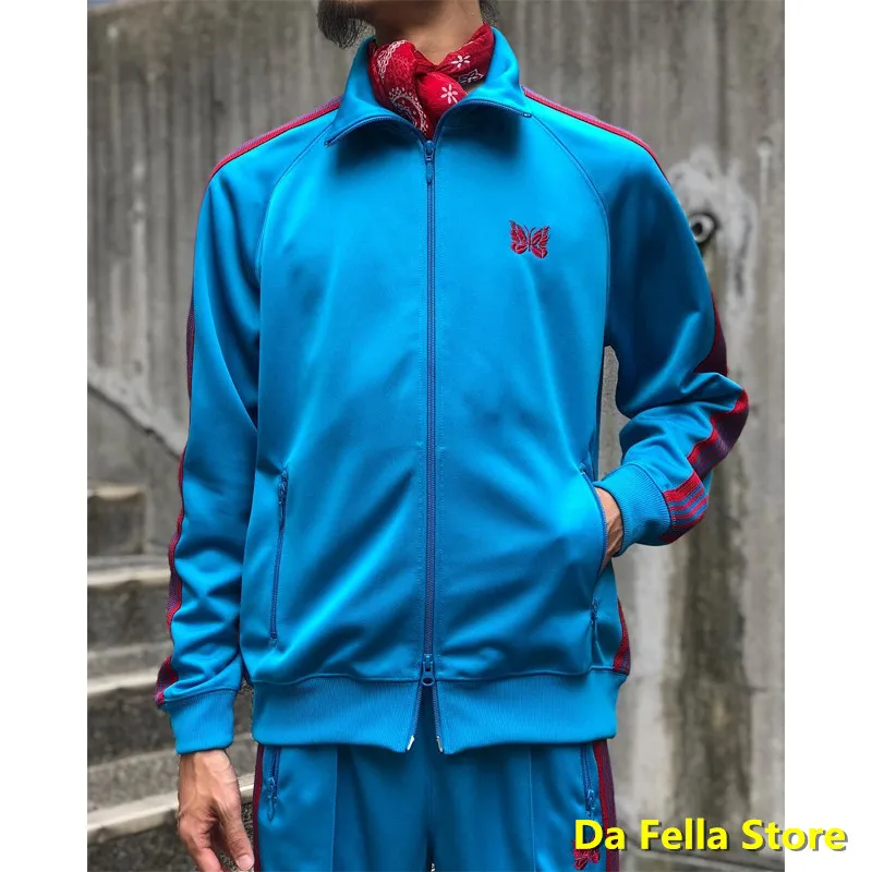 Blue Needles Poly Smooth Track Jackets Men Women High Quality Needles AWGE Jacket Red butterfly embroidery Logo AWGE COATS