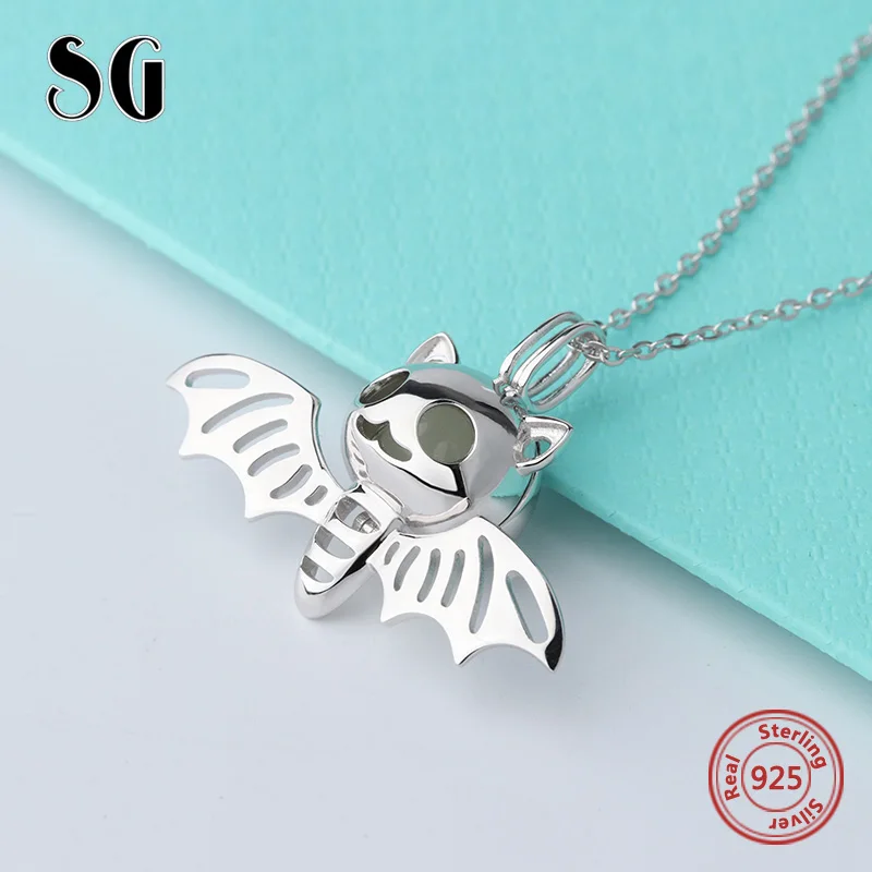 SG Новый 100% стерлингового серебра 925 пробы летучая мышь цепи ожерелье и кулон с