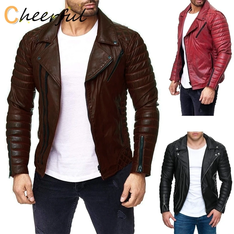 

Мужские крутые мотоциклетные кожаные куртки, мужские тонкие куртки на молнии из искусственной кожи, пальто