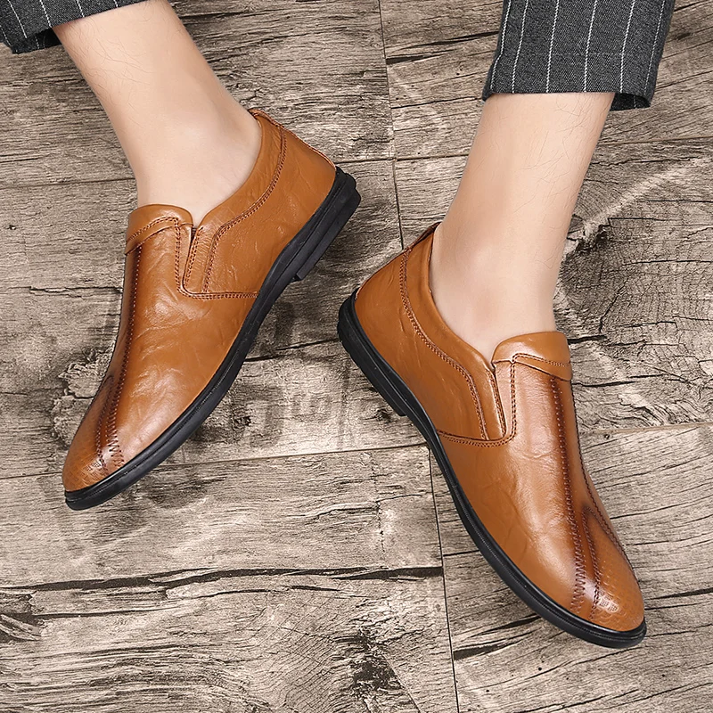 Мужские кожаные туфли в британском стиле черные повседневные деловые из