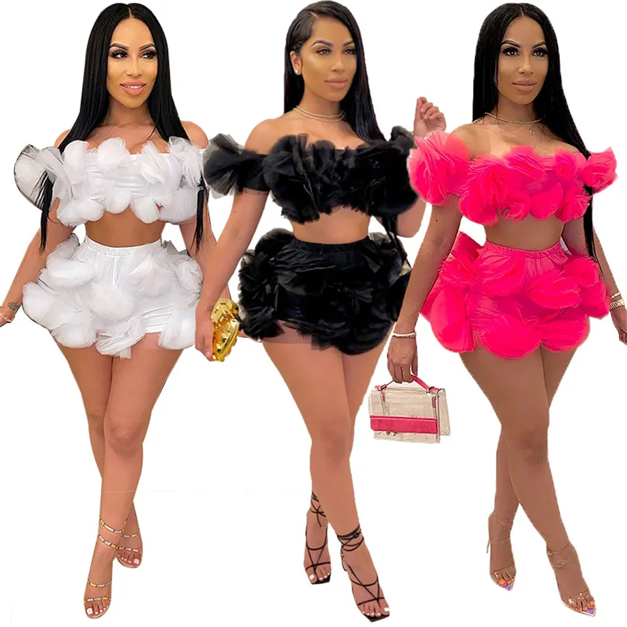 

New 2021 Sexy Club 2 Piece Sets Womens Outfits Casual Tracksuit Women Two Piece Set Strapless Crop Top and Elastic Waist Shorts