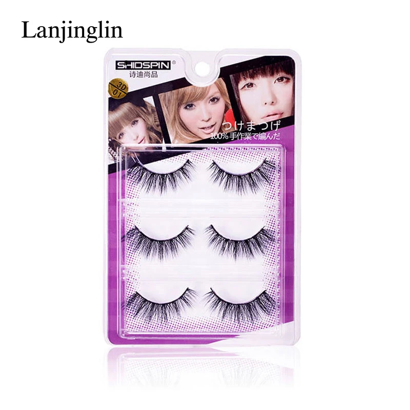 LANJINGLIN 3 Pairs 3D Mink Lashes Thick False Eyelash Extension Soft Natural Fake Eyelashes Makeup Full Strip #3d-05 | Красота и