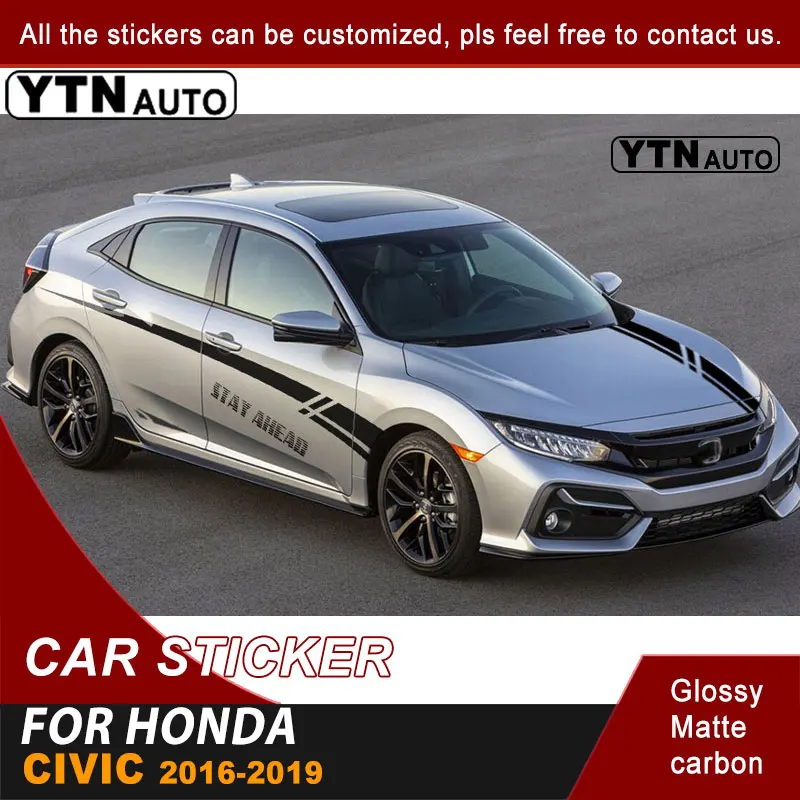 

Car Stickers Side Door and Bonnet Hood Scoop Stripe Graphic Vinyl Car Decal For Honda Civic 2016 2017 2018 2019 Car Accessories