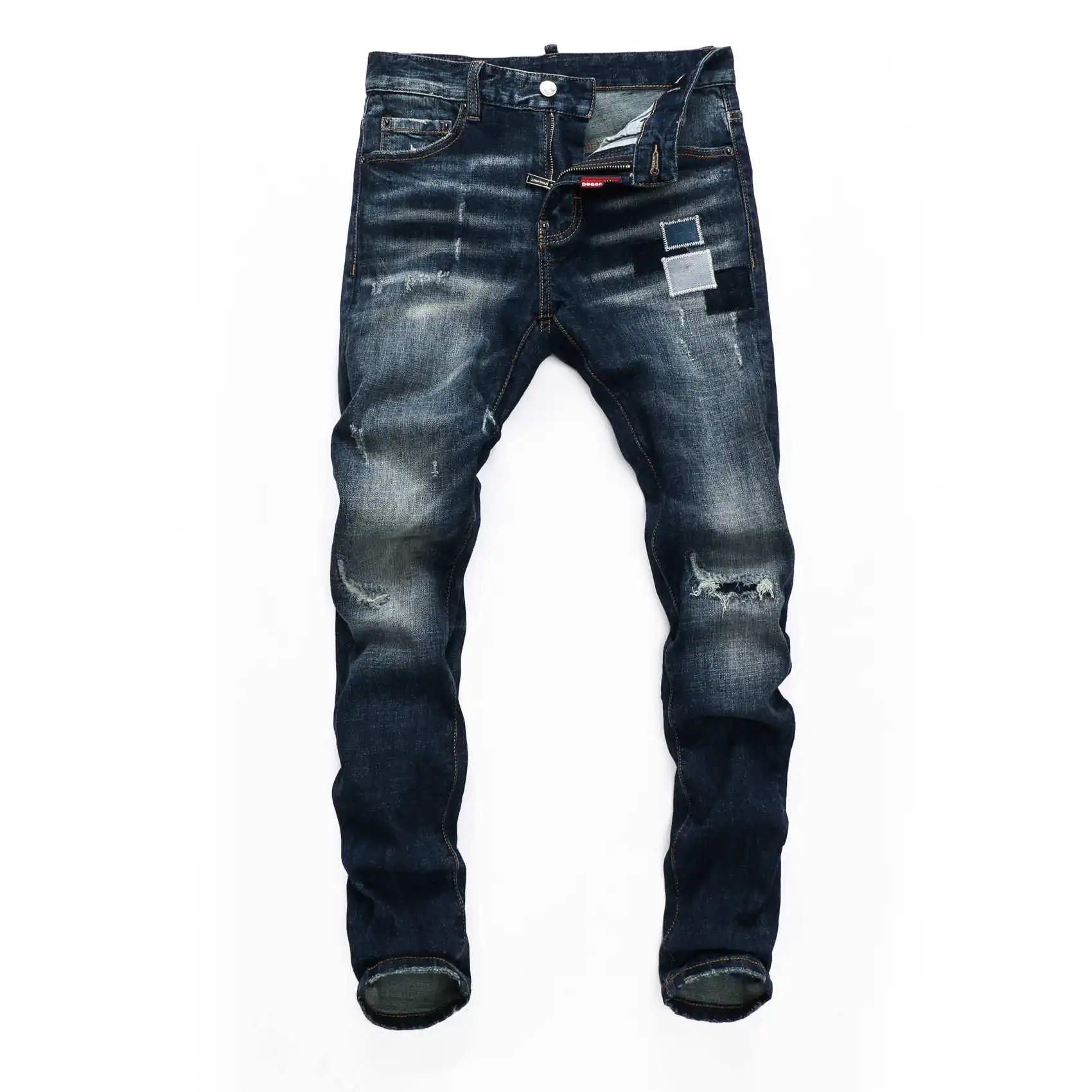 

dsq brand jeans European dsq Stretch jeans pants Men Slim jeans denim trousers button blue hole Pencil Pants jeans for men
