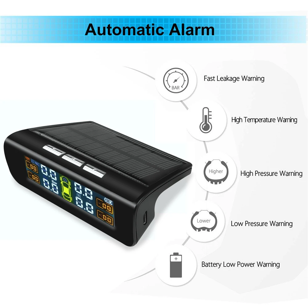 New Display Solar TPMS Car Tire Pressure Monitoring System Alarm Auto Smart Control External Wireless Tyre Sensor | Автомобили и