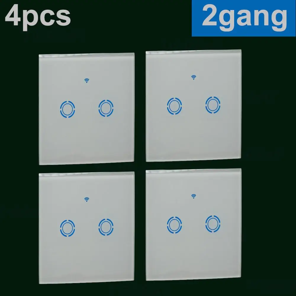 4PCS EU 2 gang Умный светильник, сенсорный выключатель, ЕС, Великобритания, Wi-Fi разъем, беспроводная настенная розетка, пульт дистанционного управления, приложение Tuya Alexa Google Home Assistant IFTTT - Цвет: 4PCS EU 2 gang