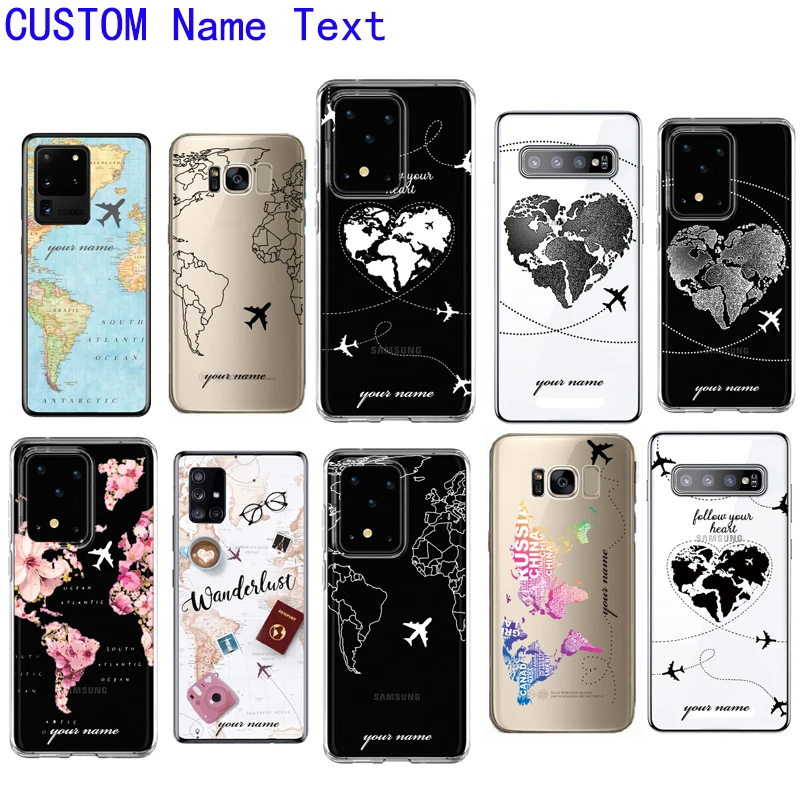 

Personalized Custom DIY Name World Map Soft Phone Case For Samsung Galaxy Note 20 10 S21 S9 S10 A51 A71 S20 FE Ultra Plus 5G