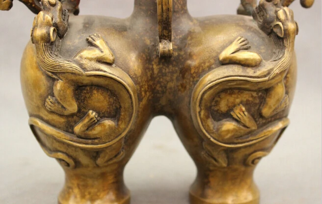 921 +++ 9 &quotэтнический Китайский Бронзовый Декор дворец 2 головы дракона Единорог