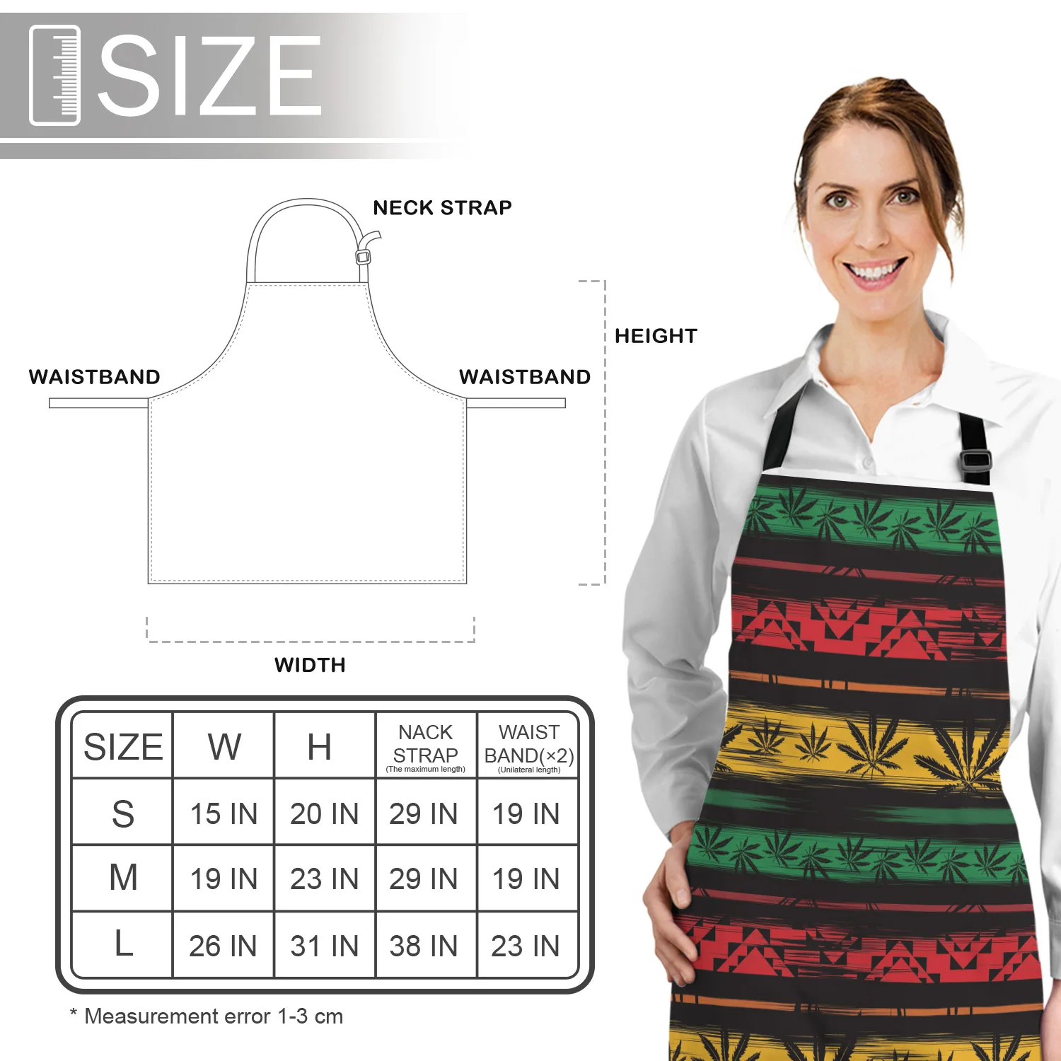 

Kitchen Apron Striped Aquatic Plants Colorful Ethnic Adjustable Bib Canvas Aprons For Women Cooking Baking Restaurant Pinafore