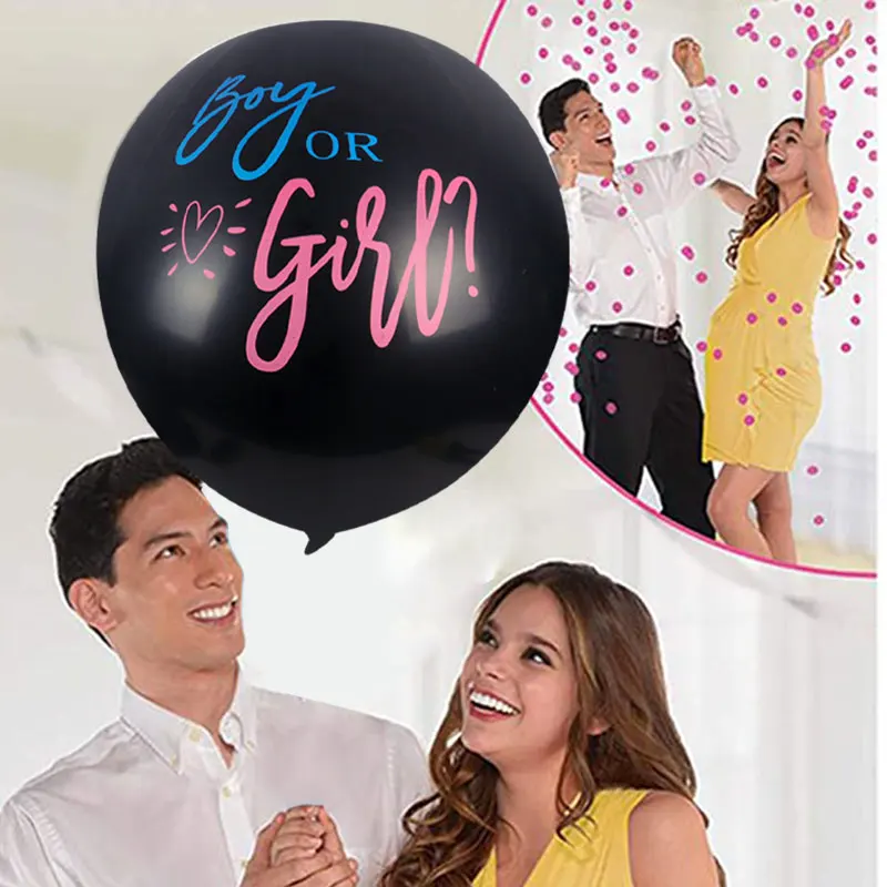 

36inch Gender Reveal Balloons Black Confetti Latex Balloons Boy or Girl He or She Baby Shower Party Decoration Party Supplies