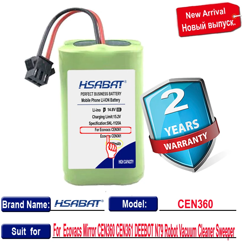 Аккумулятор HSABAT TAB-T560H 3800 мАч Для Ecovacs CEN361 CEN360 DN620 DH43 DH45 DH35 BFD-WSP T550WSC T550W | Электроника