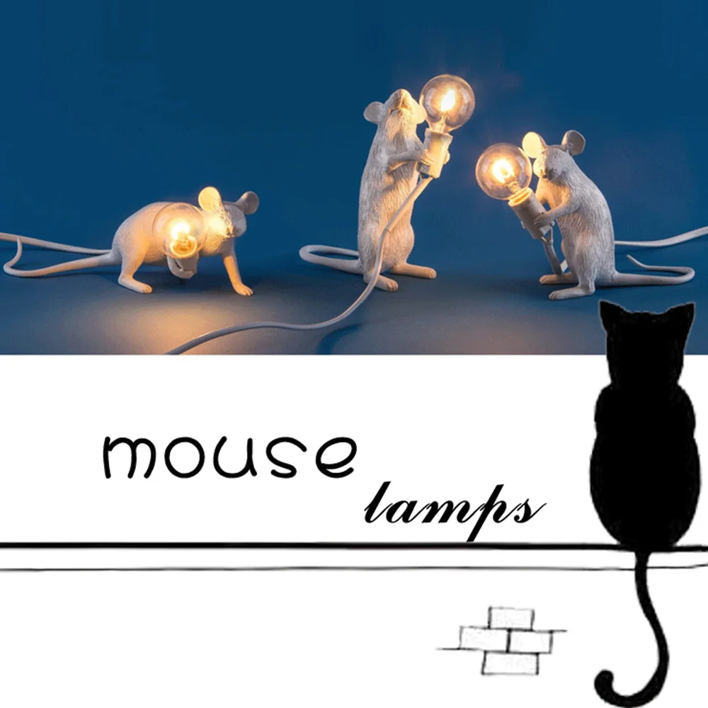 

Resin Animal Rat Mouse Table Lamp Small Mini Mouse Cute LED Night Lights Home Decor Desk Lights Bedside Luminaire Lamp