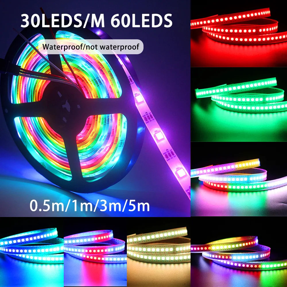 Светодиодная ленсветильник WS2812B RGB водонепроницаемая умная Пиксельная Led полоска