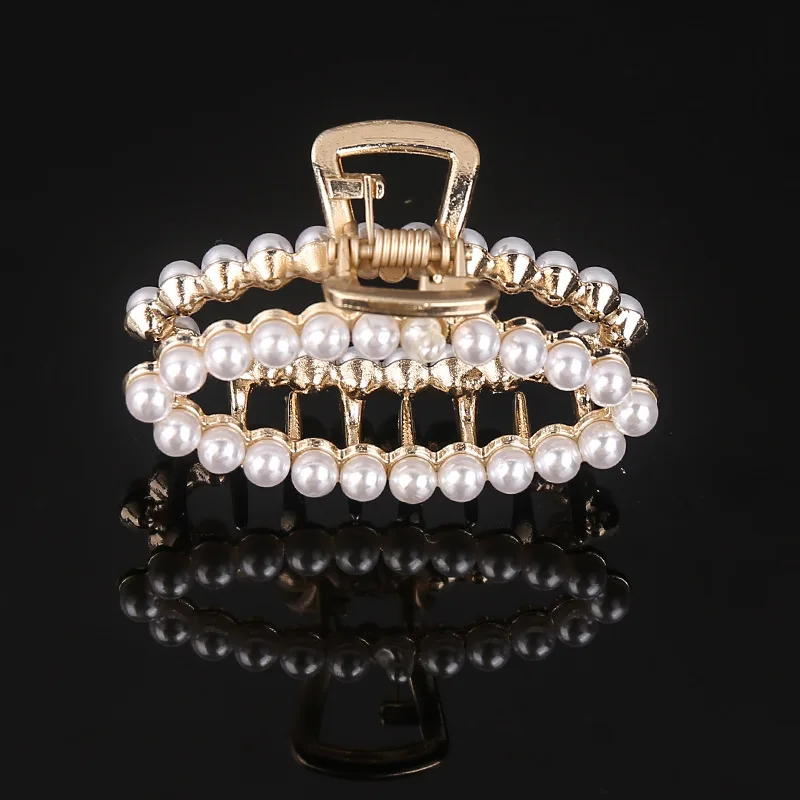 Fashion Girl Hair Claw Geometric Imitation Pearl Hairpin Crab Retro Heart Shape Crystal Hair Clips Hair Accessories For Women