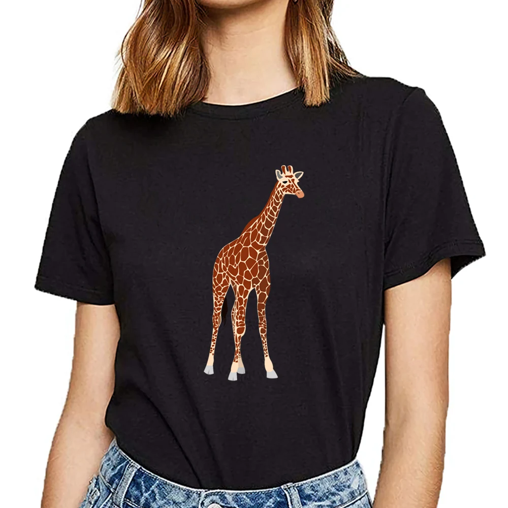 

Tops T Shirt another giraffe Casual Black Cotton Female Women's T-shirt