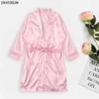 Пижама женская атласная, розовая, в полоску, с принтом