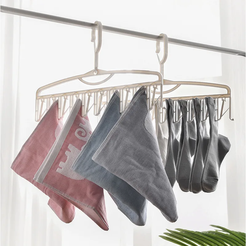 

10 Clips Folding Clothes Dryer Hanger Plastic Windproof Sock Towel Storage Rack Artifact Underwear Clip Wardrobe Storage Hooks