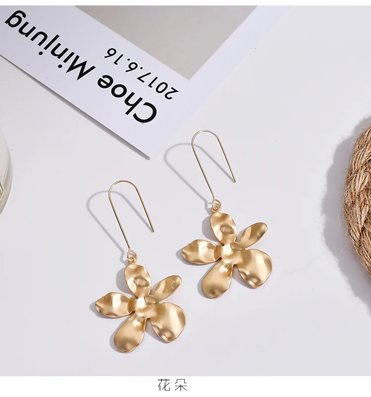 

12pairs 2020 New Trendy temperament Matte gold Flowers leaf Earrings Round Zinc AlloyEarrings for Women