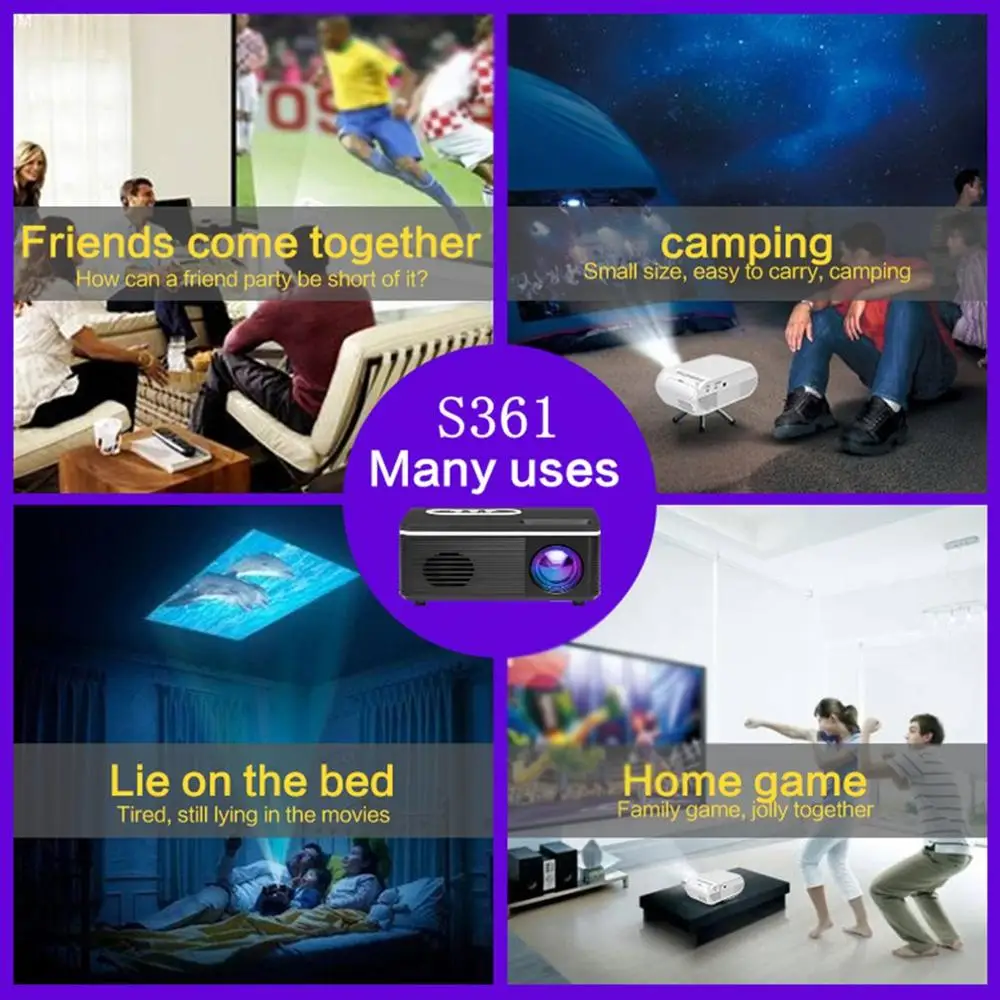 

Portable Mini LED Projector 320x240 Pixels 600Lumens Projector Home Media Player Built-in Speaker
