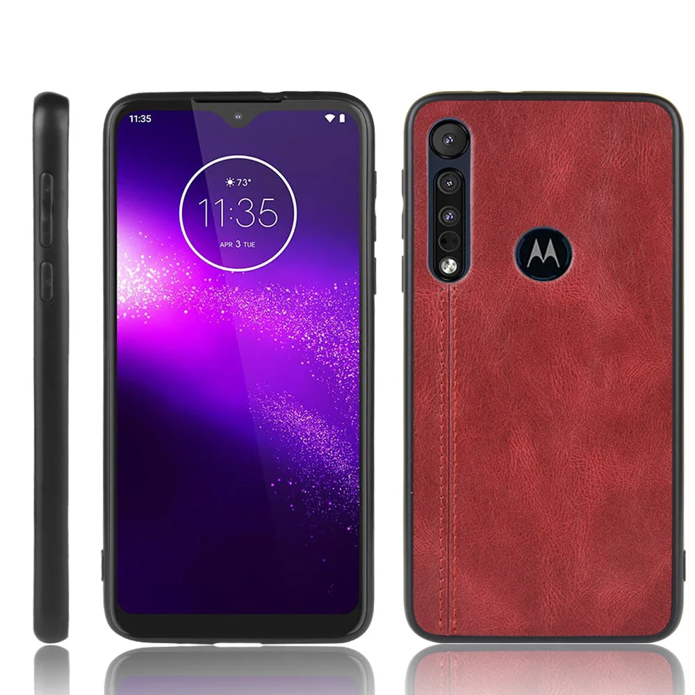 

For Motorola One Macro Case Suture Soft Edge Calfskin PU Leather Hard Phone Back Cover For Motorola One Macro OneMacro Case