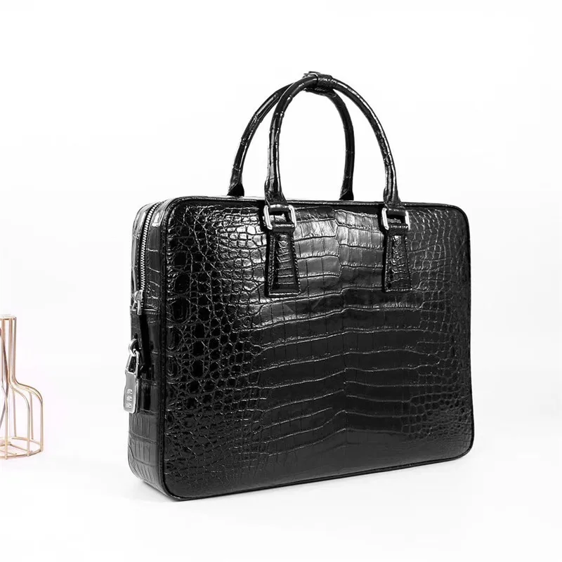 

Authentic Crocodile Belly Skin Businessmen Laptop Briefcase Work Purse Genuine Alligator Leather Coded Lock Male Large Handbag