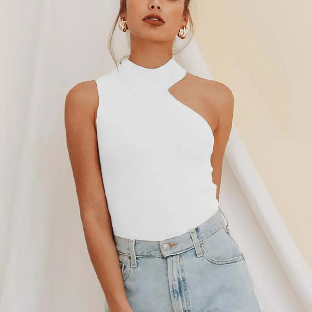 Блузка женская трикотажная однотонная без рукавов белая на лето 2020|Блузки| |