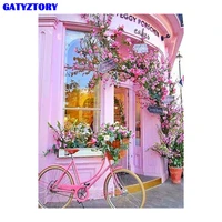 gatyztory frame pink bike landscape diy painting by numbers kits drawing acrylic picture modern handpainted oil painting for hom